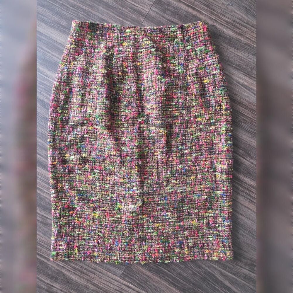 Vintage Banu Paris Tweed Pencil Skirt 6 Multi-Color Confetti Knit High Waist - Picture 2 of 3